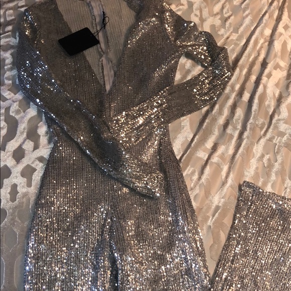 SILVER SEQUIN JUMPSUIT - Picture 3 of 4